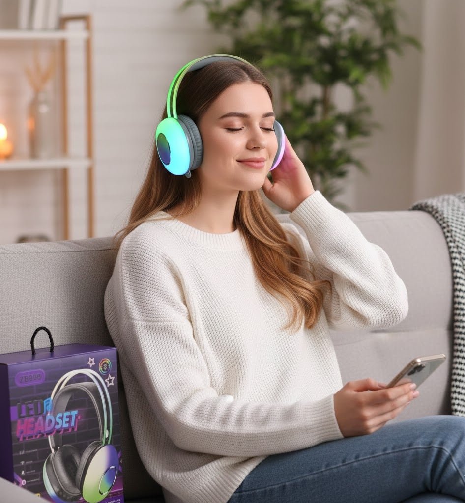LED Wireless Headset – Hi-Fi Stereo Sound with RGB Lighting